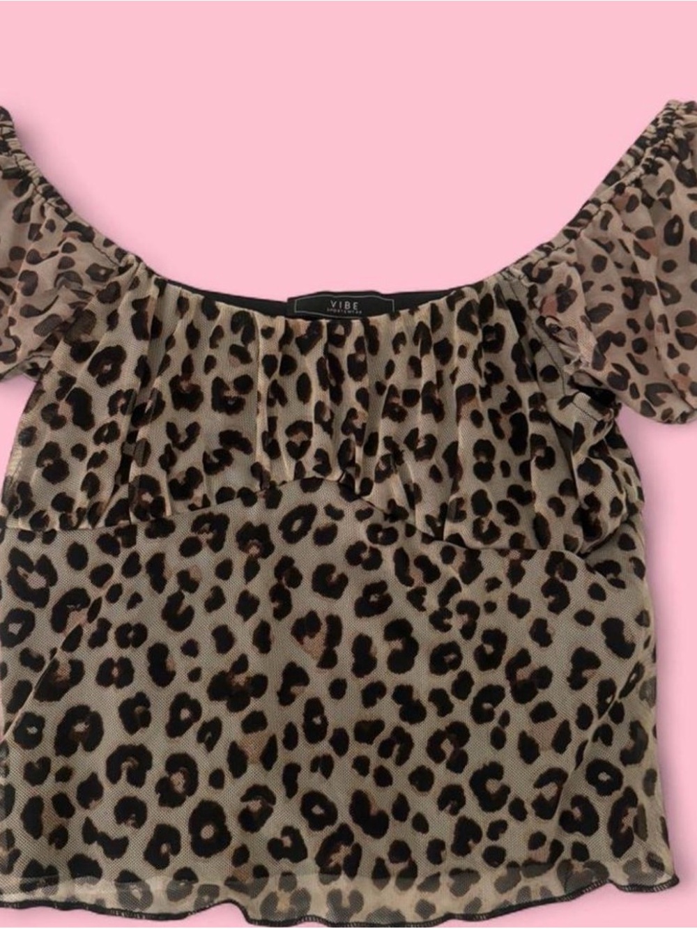 Vibe Leopard Print Off-Shoulder Ruffle Crop Top - Brown/Black